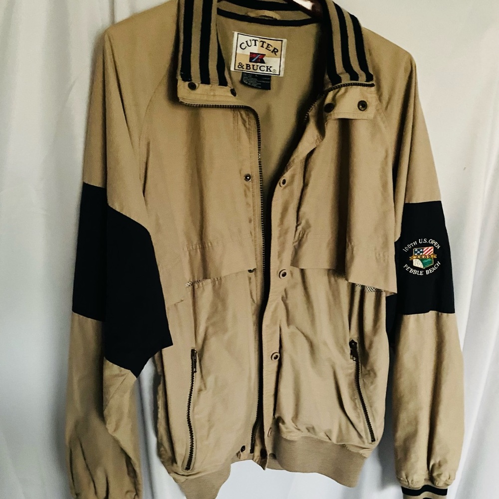 US OPEN Auth Pebble Beach 100th Anniv. Golf Jacket LG. Tan Cotton. Cutter&Buck